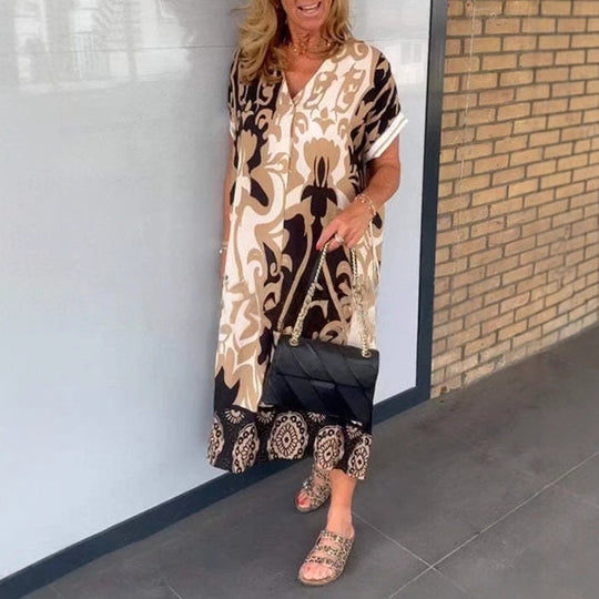 Damen Luftiges Freizeitkleid mit V-Ausschnitt und praktischen Taschen EB