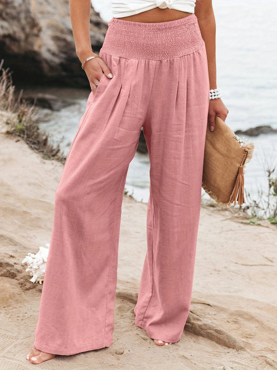 Damen weite Sommerhose mit elastischem Bund und elegantem Faltenwurf EB