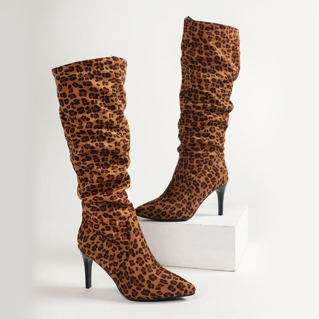 Damen Schicke Overknee-Stiefel mit raffiniertem Falten-Design EB