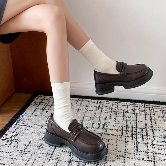 Damen Elegante Leder-Loafers mit klassischem Design und bequemer Sohle EB
