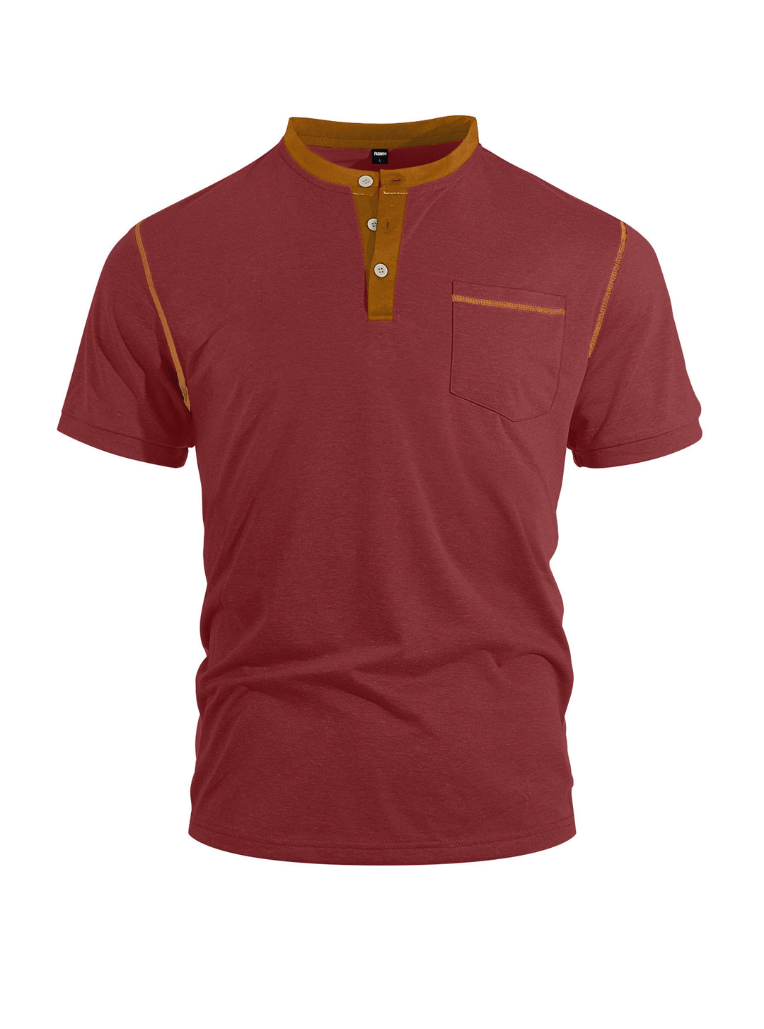 Herren nan legeres Kurzarm-Bandkragenshirt mit Knopfleiste Brusttasche und Flatlocknähten EB