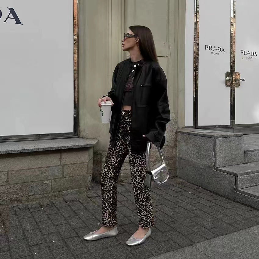 Damen jacke im Biker-Stil mit Volumenärmeln und asymmetrischem Reißverschluss EB