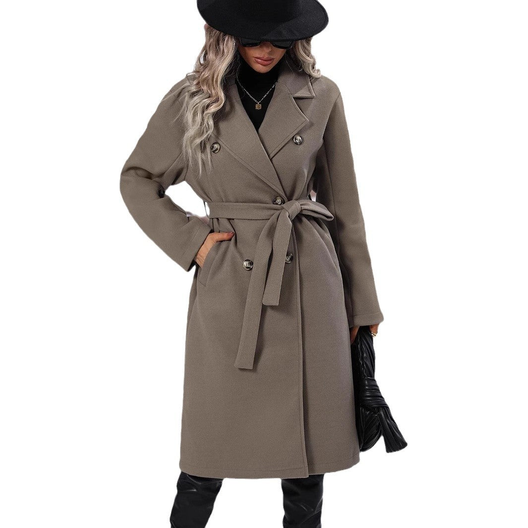 Damen Eleganter Trenchcoat mit Taillengürtel und doppelt gelegten Knöpfen EB