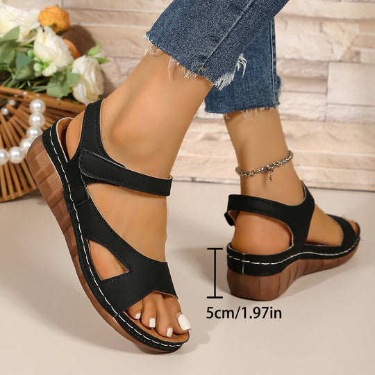 Damen Wedge-Sandalen mit verstellbarem Klettverschluss und anatomischem Fußbett EB