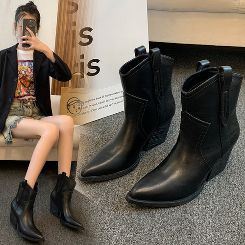 Damen modische Ankle Boots im eleganten Look mit spitzem Zehenbereich EB