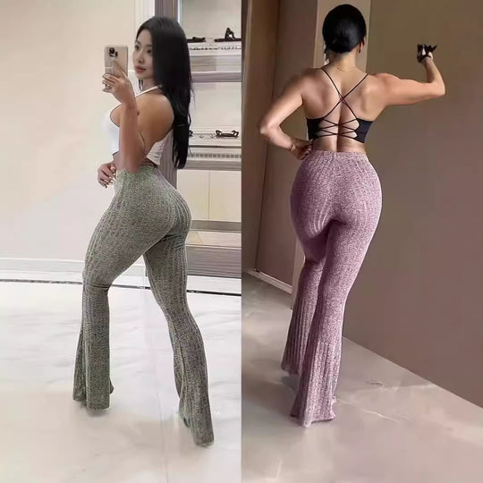 Damen Flared Leggings mit hochelastischem Bund und strukturierter Oberfläche EB