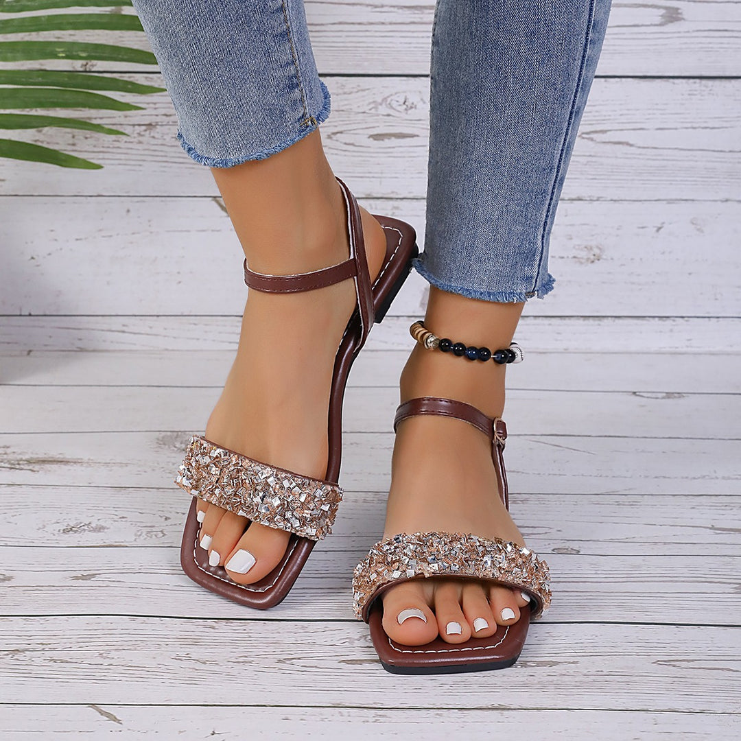 Damen Glamouröse Strandsandalen mit funkelnden Strass-Akzenten und komfortabler Sohle EB