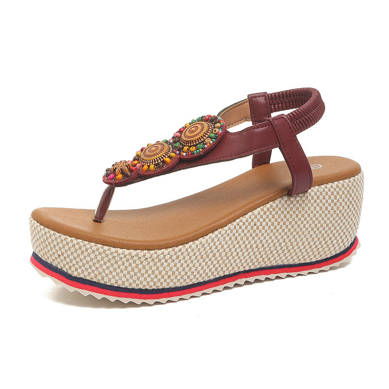 Damen Wedge-Sandalen mit dekorativem Schmuckdetail EB