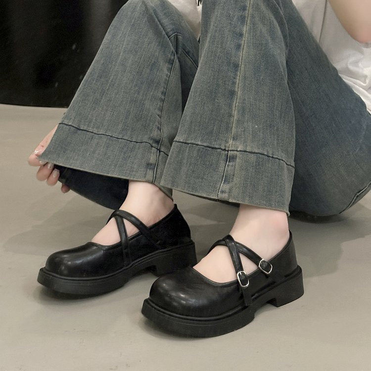 Damen modische Mary Jane Ballerinas mit verstellbarem Riemen aus hochwertigem Leder EB