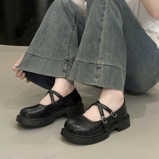 Damen modische Mary Jane Ballerinas mit verstellbarem Riemen aus hochwertigem Leder EB