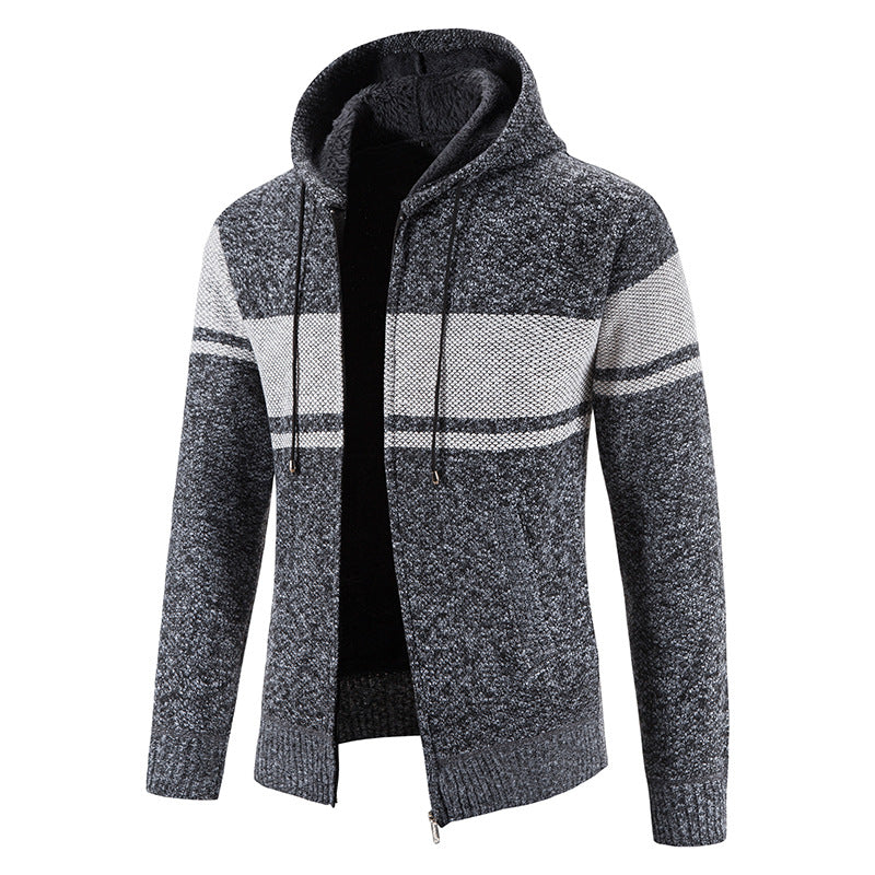 Herren nan gefütterte Strick-Kapuzenjacke mit Teddyfutter, durchgehendem Reißverschluss und Kordelzug EB