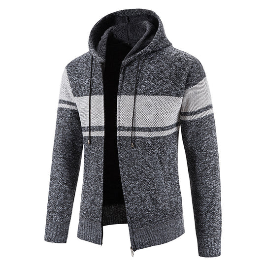 Herren nan gefütterte Strick-Kapuzenjacke mit Teddyfutter, durchgehendem Reißverschluss und Kordelzug EB