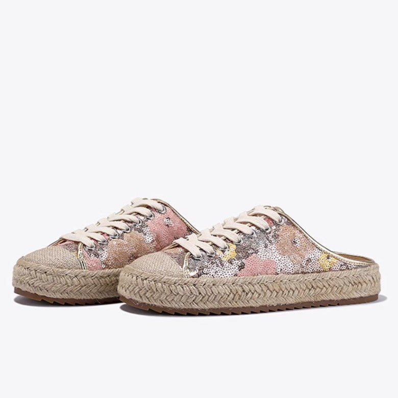 Damen Espadrilles mit glänzenden Pailletten und geflochtenem Jutesohle EB