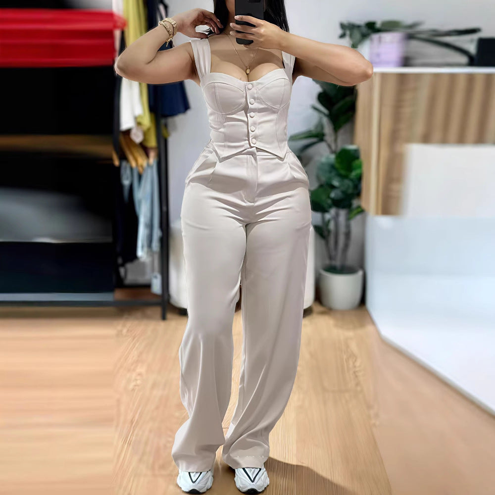 Damen Figurbetonter Jumpsuit mit tailliertem Schnitt und Knopfleiste EB