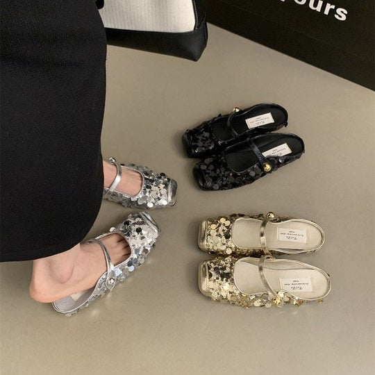 Damen festliche Plateau-Pumps mit glitzernden Pailletten und elegantem Riemchen EB