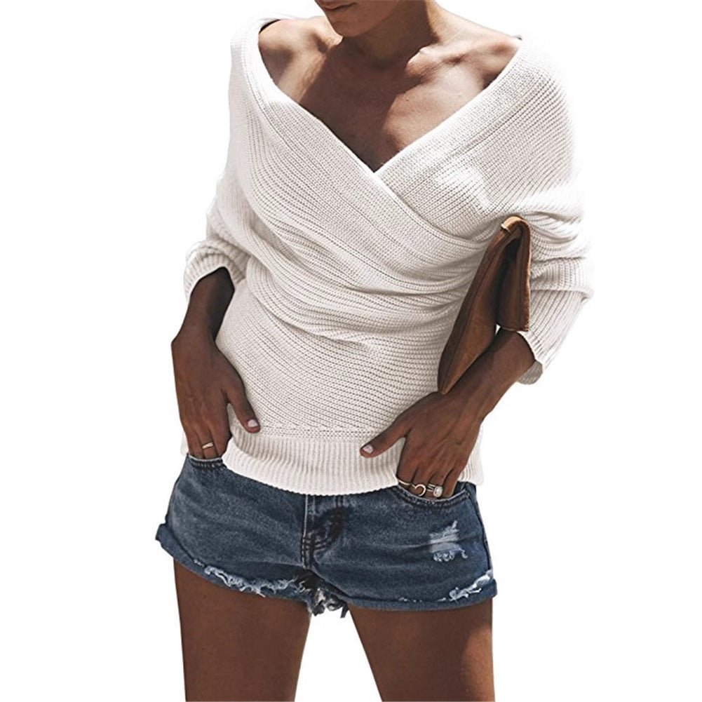 Damen Lässiger Strickpullover mit tiefem V-Ausschnitt und oversize Schnitt EB