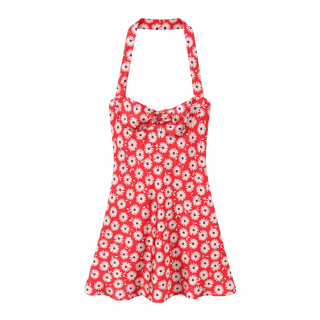 Damen sommerliches Kleid mit verspieltem Blumendruck und schwingendem Rock EB