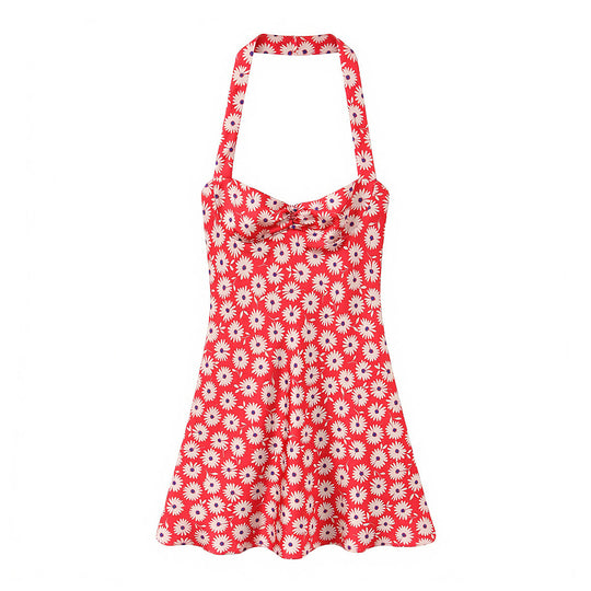 Damen sommerliches Kleid mit verspieltem Blumendruck und schwingendem Rock EB