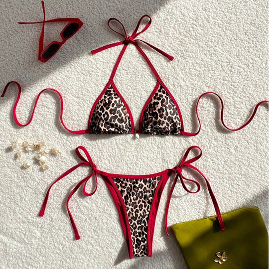 Damen Triangel-Bikini mit animalischem Muster und seitlichen Krawatten EB