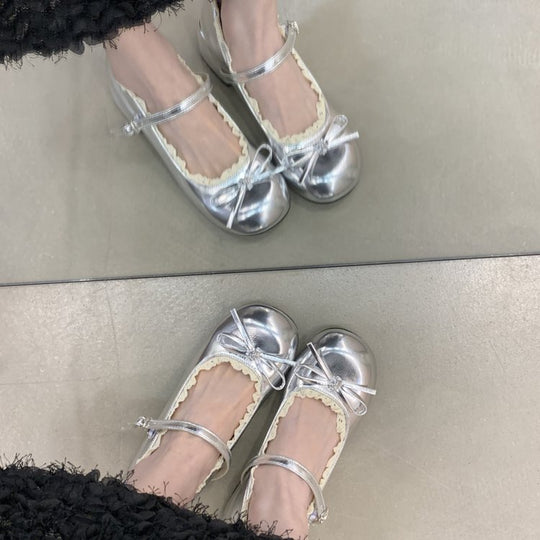 Damen Ballerinas mit dekorativer Schleifenverzierung und elegantem Fersenriemen EB