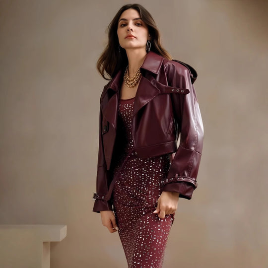 Damen modische Bikerjacke im trendigen Cropped-Stil EB