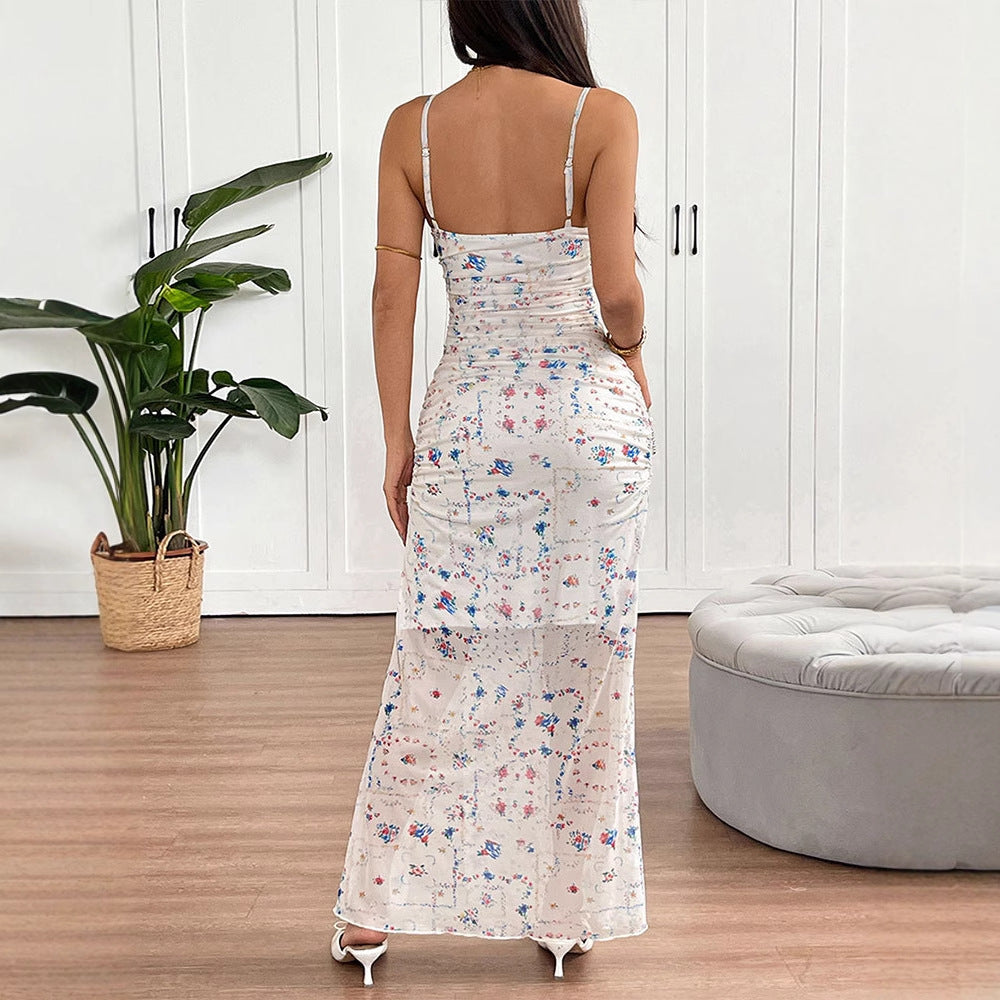 Damen Maxikleid mit zarten Rüschendetails und floralem Muster EB
