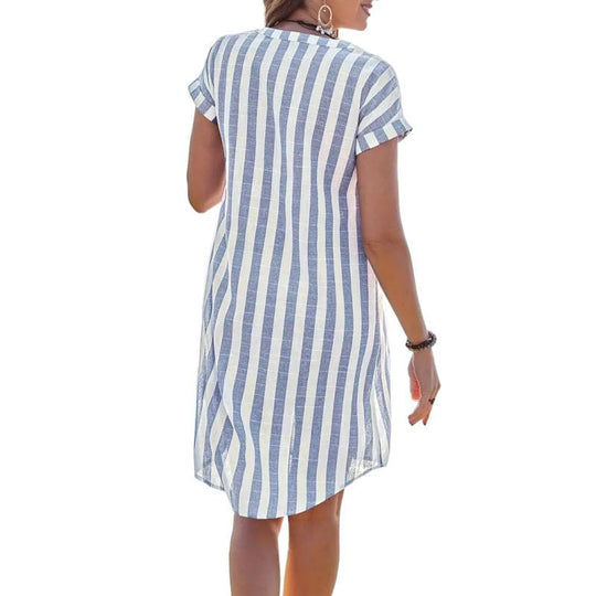 Damen Freizeitleinenhemdkleid mit gestreiftem Muster und schickem Kragen EB