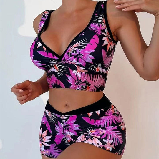 Damen Sport-Bikini-Set mit hoch geschnittenem Oberteil und bequemem Shorts EB