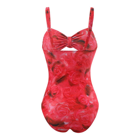 Damen Einteiler Badeanzug mit floralem Design und transparentem Überrock EB