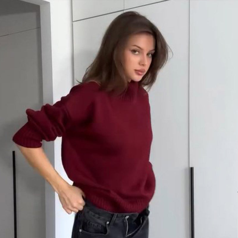 Damen Oversized Pullover mit hohem Kragen aus hochwertiger Baumwolle EB