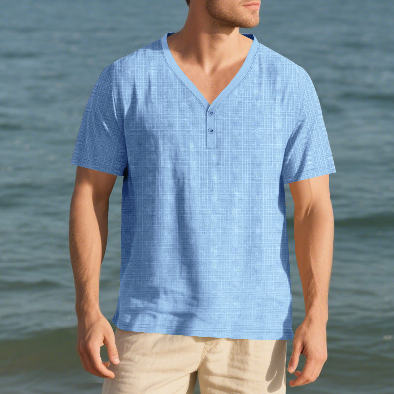 Herren lässiges Kurzarm-Henley-Shirt mit strukturierter Oberfläche EB