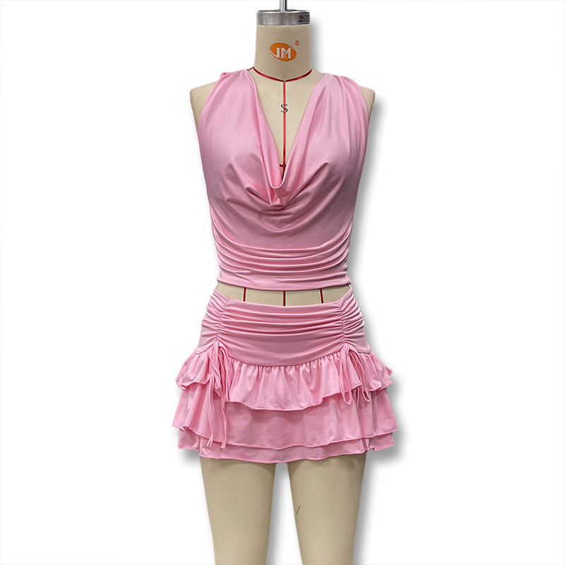 Damen Frisches und elegantes Wickeloberteil mit asymmetrischem Schnitt und verspieltem Rüschensaum EB