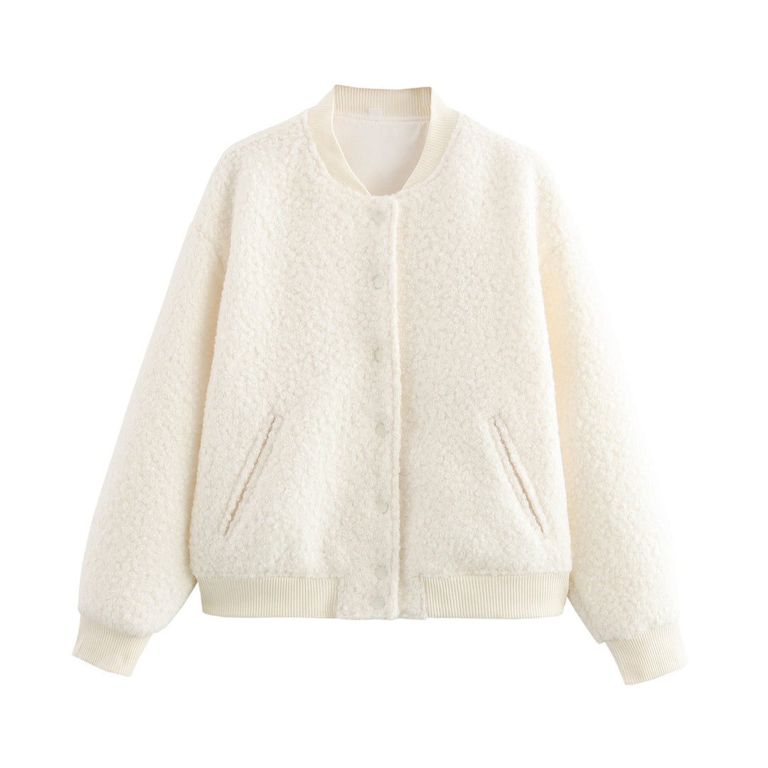 Damen Oversized Fleecejacke mit Knopfverschluss und Seitentaschen EB