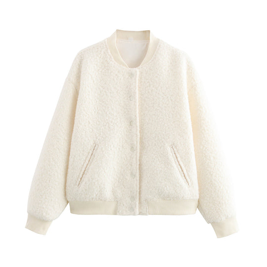 Damen Oversized Fleecejacke mit Knopfverschluss und Seitentaschen EB