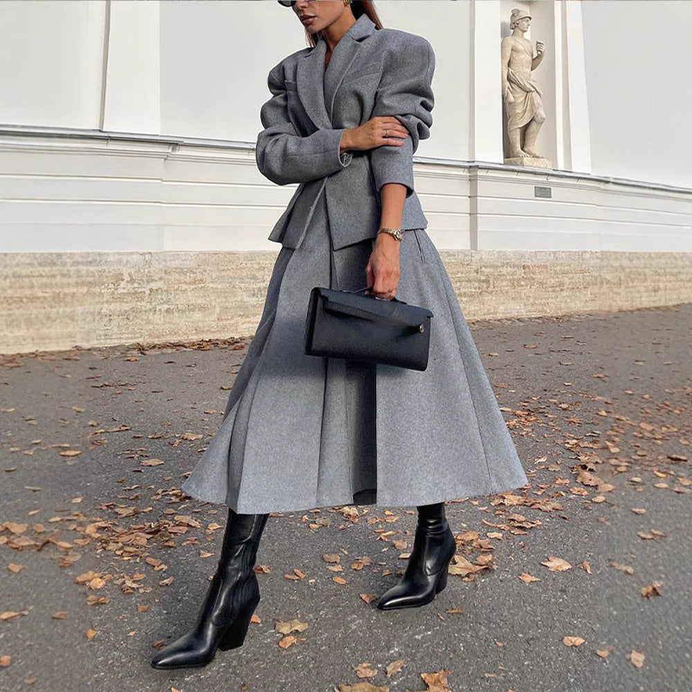 Damen elegante Oversize-Jacke mit hohem Kragen und strukturierten Ärmeln EB