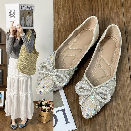 Damen Ballerinas mit glamourösem Strass-Design und zartem Schleifenakzent EB