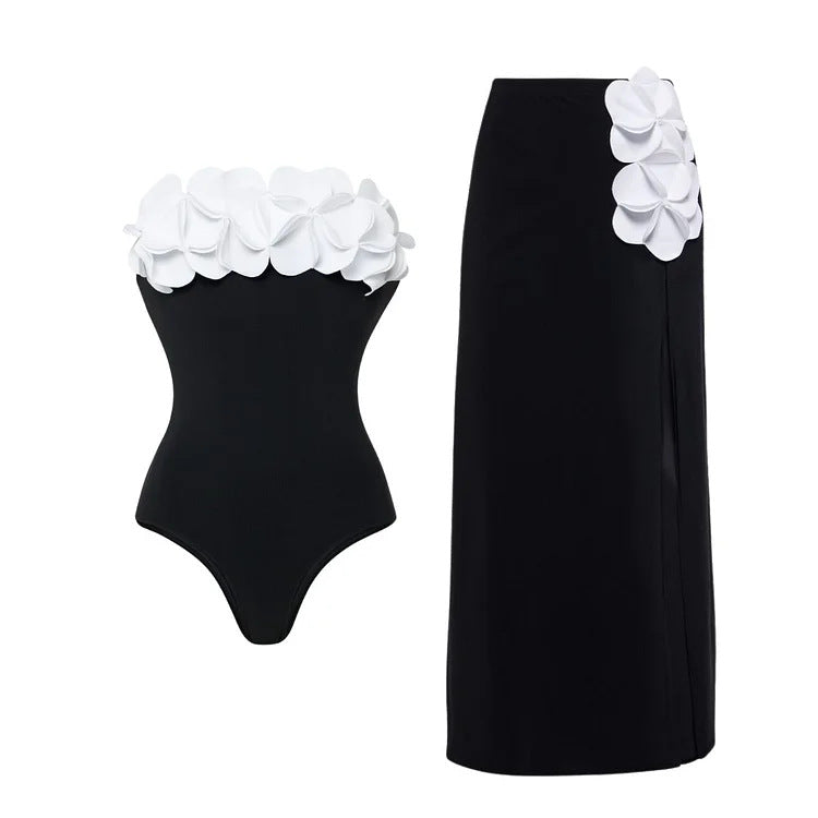 Damen Schwimmanzug mit floralem Oberteil und eleganter Maxi-Rock EB