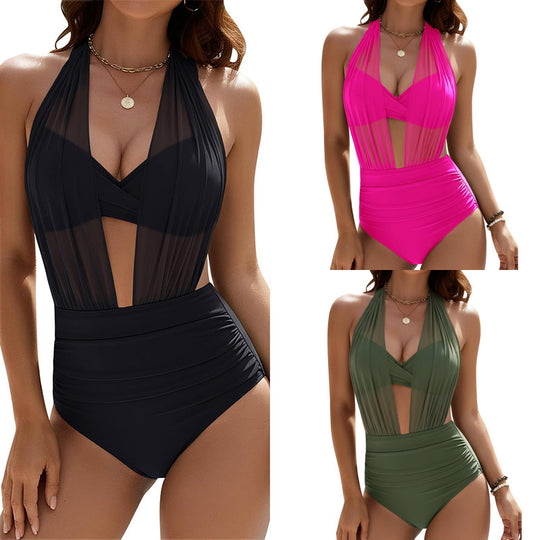 Damen Einteiliger Badeanzug mit verführerischem Schnitt und eleganten Transparentdetails EB