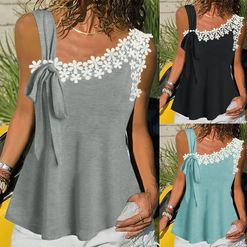 Damen Sommerliche Bluse mit verspieltem Spitze-Overlay EB
