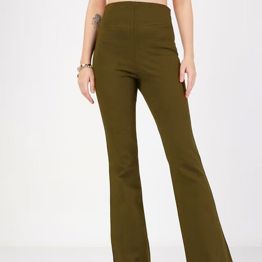 Damen Flared Pants mit hohem Bund und elastischem Material EB
