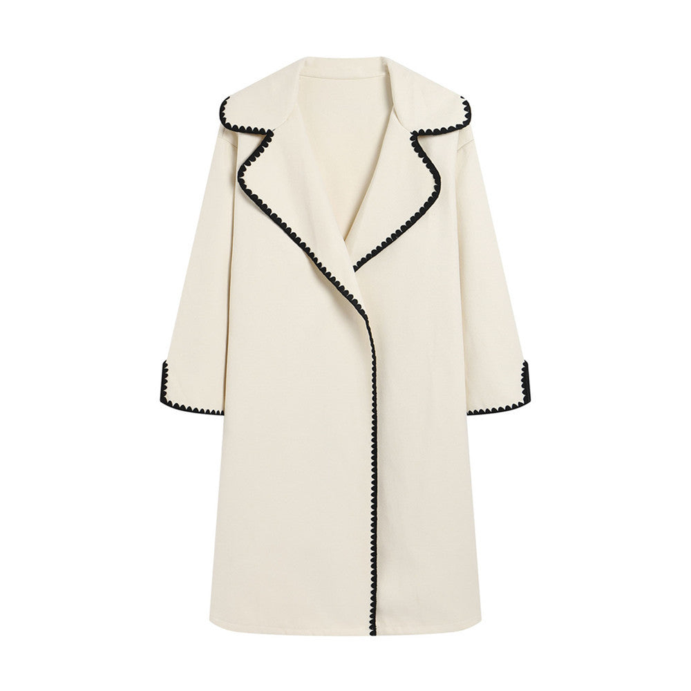 Damen eleganter Mantel mit stilvollem Umschlagkragen und kontrastierenden Ziernähten EB