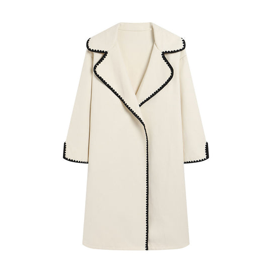 Damen eleganter Mantel mit stilvollem Umschlagkragen und kontrastierenden Ziernähten EB