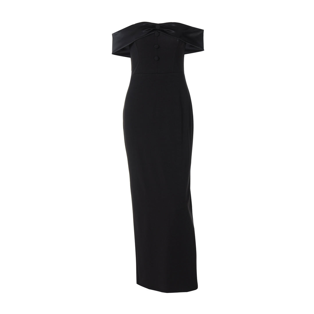 Damen Damenhaftes Maxi-Kleid mit off-shoulder Design und eleganten Knopfdetails EB