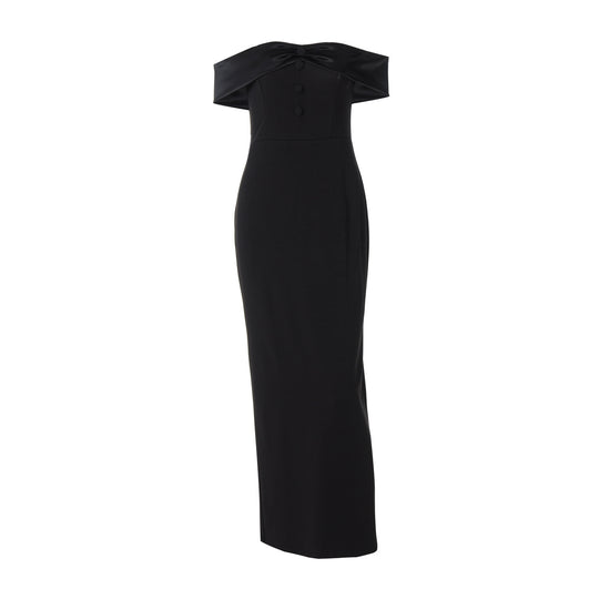 Damen Damenhaftes Maxi-Kleid mit off-shoulder Design und eleganten Knopfdetails EB