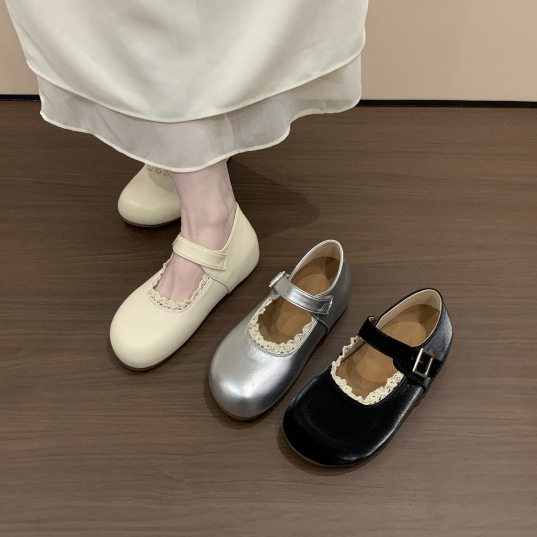 Damen Mary Jane Schuhe mit dekorativer Schnalle und eleganter Spitze EB