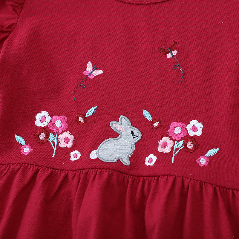 Mädchen Freizeitkleid mit niedlichem Hasen- und Blumenmotiv EB