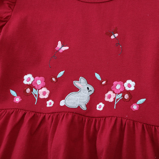 Mädchen Freizeitkleid mit niedlichem Hasen- und Blumenmotiv EB