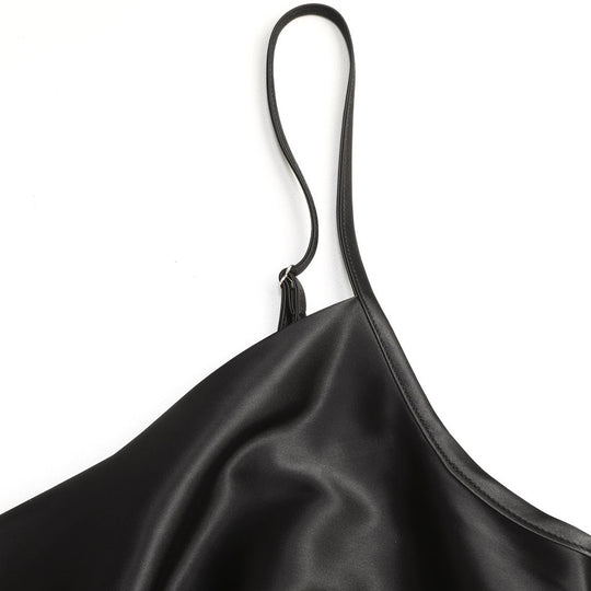 Damen elegantes Satin-Kleid mit verstellbaren Trägern und Taillenband EB