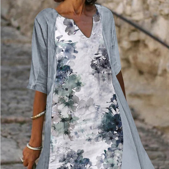 Damen Freizeitkleid mit floralem Design und tiefem V-Ausschnitt EB