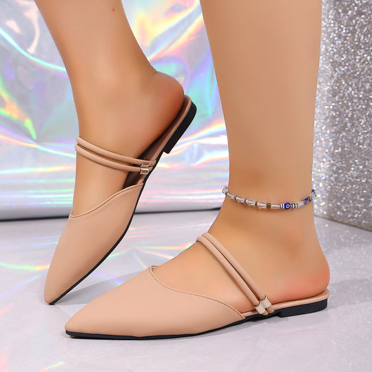 Damen elegante Ballerina-Pantoletten mit feinem Riemendesign EB